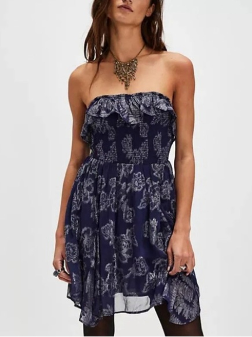 Free people gardenia blue glitter strapless mini dress